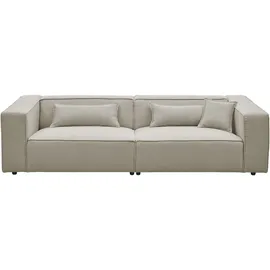 LeGer Home by Lena Gercke 3-Sitzer "PIARA, Couch mit Kedernaht, Sofa in Cord, Leinenoptik o. Strukturstoff", greige, B:275cm H:66cm T:101cm, 100% Polyester, LEGER HOME BY LENA GERCKE, Sofas, schwarze Füße, bequemer Sitzkomfort