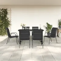 VidaXL 7-tlg. Garten-Essgruppe Schwarz Stahl und Textilene