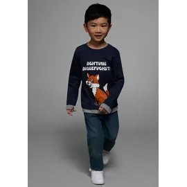 Kidsworld Langarmshirt "ACHTUNG AUSGEFUCHST", Jungen, Gr. 92/98, blau (marine), Jersey, Obermaterial: 100% Baumwolle. Einsatz: 85% Baumwolle, 15% Viskose, bedruckt, Basic, Shirts Langarmshirt, Shirt mit coolem Fuchsdruck