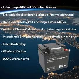 Multipower Blei Akku 2x 12V 50Ah kompatibel 24V Rollstuhl Elektromobil E-Scooter Seniorenmobil MP