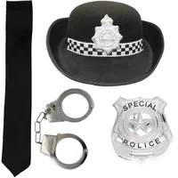 Damen Poice Hut mit Handmanschetten, Polizei-Abzeichen und schwarzer Krawatte, Verkleidung WPC Cop Outfit