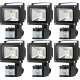 6pcs 10W LED Strahler Fluter Spot Außenstrahler Flutlich mit Bewegungsmelder,Greenmigo Warmweiß Wandstrahler Schwarz Aluminium IP65 Wasserdicht A... - Schwarz