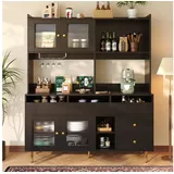 Flieks Hochschrank Küchenbuffet (145x39x171 cm, 1-St) Küchenschränke mit Arbeitsplatte, Glastüren und Schubladen Sideboard schwarz