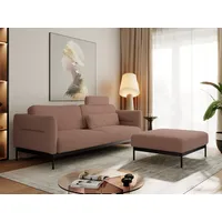 MKS MÖBEL Sofa SALENTO, Set, Komfortschaum, mobile Kopfstütze, Lose Kissen, Sofa mit Hocker, Puff, Taschenfedern, Metallstruktur, Schlafsofa rosa