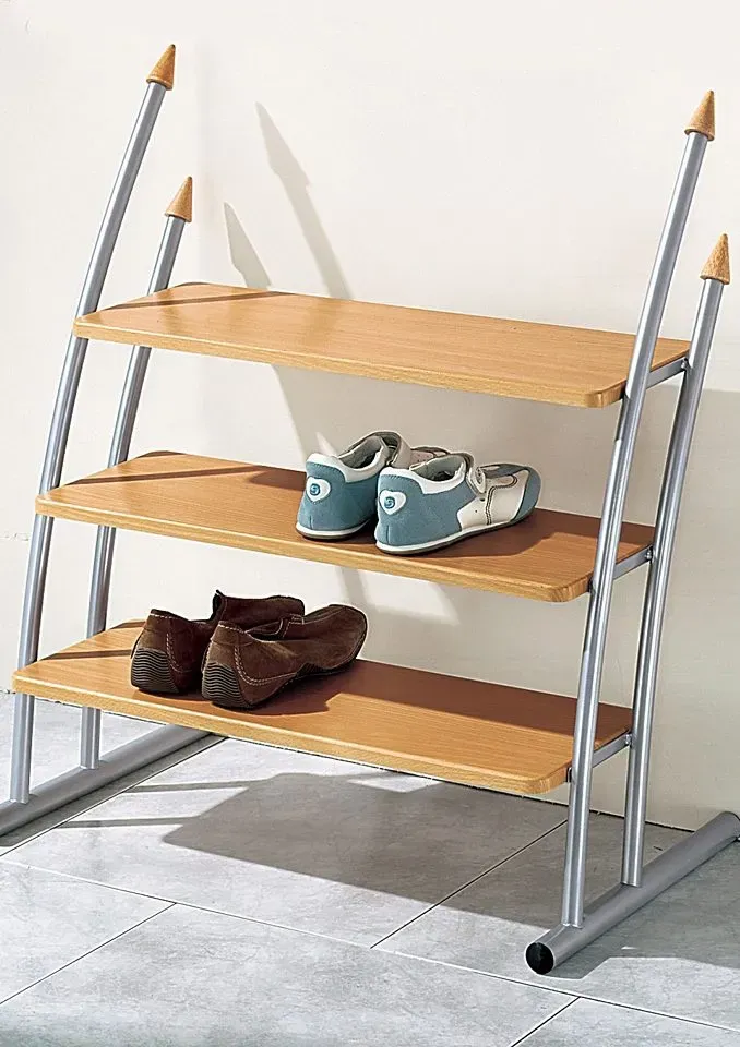 Schuhregal INOSIGN, silber (silberfarben, buchefarbig), 3 Stk. offene Fächer, Regale, Schuhregal, buchefarben