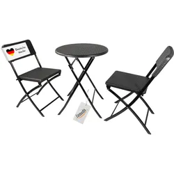 Balkonmöbel Set 3-teilig, klappbar, 2x Balkonstühle + 1 runder Balkontisch, Rattan-Optik