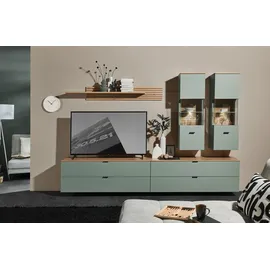 Innostyle Wohnwand "Ina Wohnwand, 280x185x44 cm (B/H/T)", schilfgrün, artisan eiche, ABS-Kunststoff, Glas, Holzwerkstoff, MDF, Metall, Kastenmöbel-Sets, Wohnwand