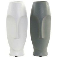 DKD Home Decor Vase aus Keramik, Grau, Weiß, 11 x 11 x 26,8 cm, 2 Stück