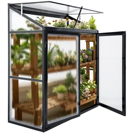 Gegaden Beistell-Gewächshaus Aluminium Schwarz HKP 4 mm 0,68 m2
