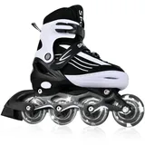 MGYZM Inliner für Kinder, größenverstellbare Inline Skates für Kinder, Erwachsene Mädchen und Jungen Inline Skates, Rollschuhe für drinnen und draußen, Schwarz und Weiß (Medium)