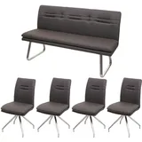 Mendler Esszimmer-Set HWC-H70, Sitzgruppe Esszimmergruppe Esszimmergarnitur, Stoff/Textil Edelstahl gebürstet grau-braun 160cm - Grau
