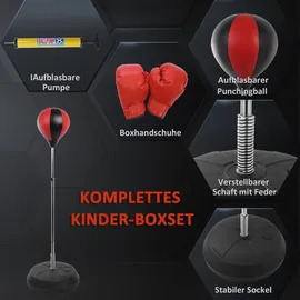 Homcom Punchingball Set Standbox Training Set, 125/131/138/145cm höhenverstellbar 125-145cm Handschuhe Pumpe Profi & Anfänger