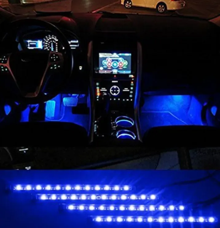 LED-RGB-Innenbeleuchtung für das Auto mit Fernbedienung, 4 x 18 cm, 8 Farben, 6-teilig