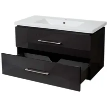 Mendler Premium Waschbecken + Unterschrank HWC-D16, Waschbecken Waschtisch, hochglanz 90cm ~ schwarz