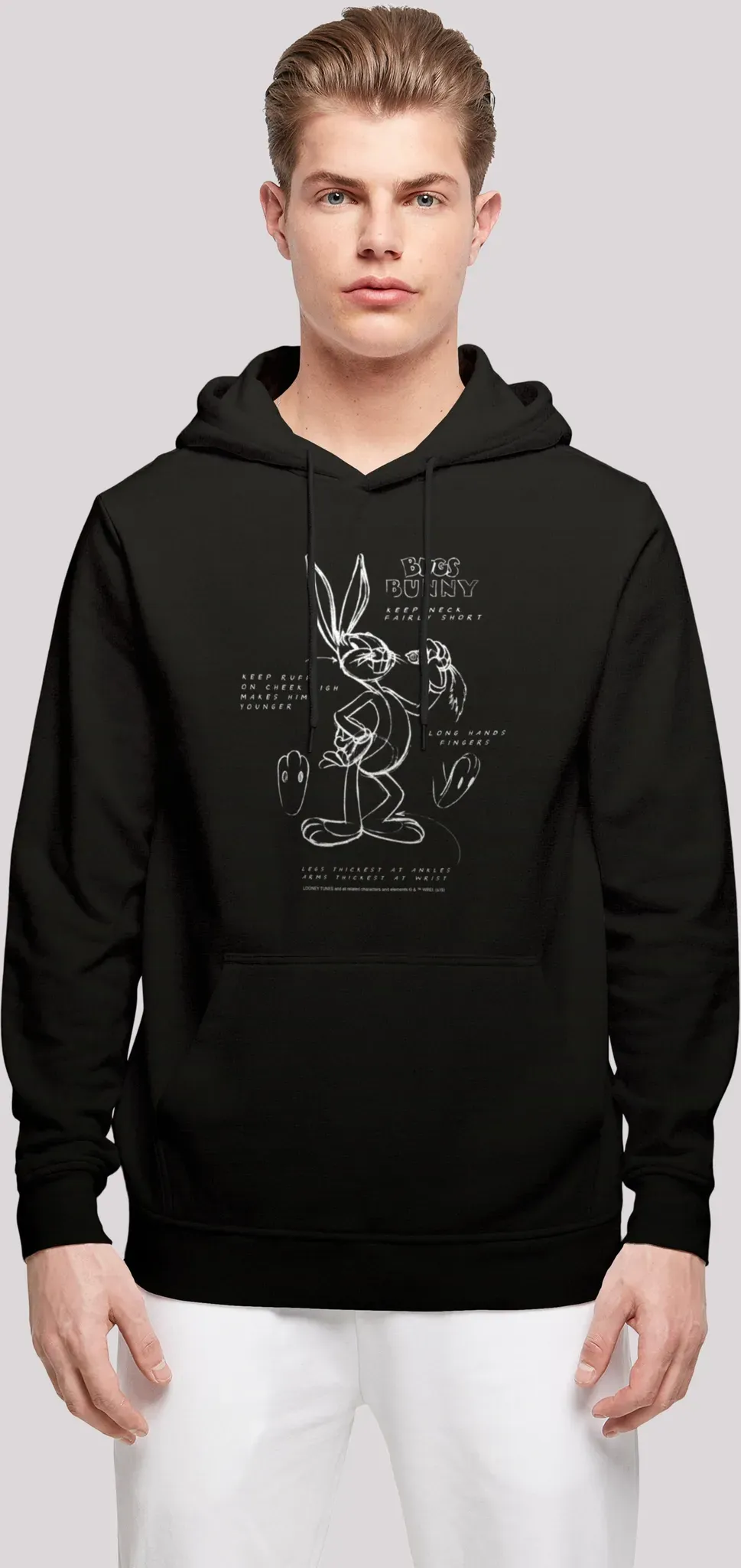 Kapuzenpullover F4NT4STIC "Looney Tunes Bugs Bunny Drawing Instruction", Herren, Gr. M, schwarz, Obermaterial: 50% Baumwolle, 50% Polyester, casual, relaxed fit, Langarm, Pullover, Print