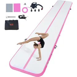VEVOR Gymnastik-Luftmatte Aufblasbare Gymnastik-Tumbling-Matte, Tumbling-Bahn mit Elektrischer Pumpe, 598 x 101 x 10 cm Trainingsmatten für den Heimgebrauch/Fitnessstudio/Yoga/Cheerleading Pink