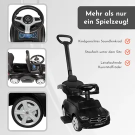 Lemodo Rutscherauto Mercedes C Klasse schwarz mit Schiebestange, Kinderfahrzeug mit Sound Lenkrad
