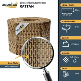 zaunzu® Sichtschutzstreifen 10 x 255 cm Stroh Rattan