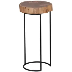 KADIMA DESIGN Beistelltisch AKOLA Massiv-Holz Akazie Wohnzimmer-Tisch Metallbeine Landhaus-Stil Baumstamm-Form Echt-Holz