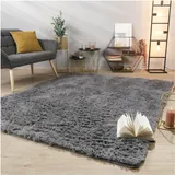TT Home Teppich Wohnzimmer Hochflor Langflor Weich Soft Modernes Einfarbiges Design, Farbe: Grau, Größe:140x200 cm