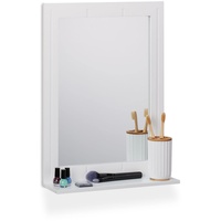 Relaxdays Badspiegel, Wandspiegel mit Ablage, Rahmen, rechteckiger Badezimmerspiegel, H x B x 55 x 40 x 12 cm, weiß, Faserplatte 50% Glas