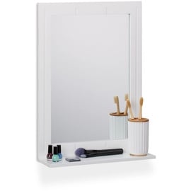 Relaxdays Badspiegel, Wandspiegel mit Ablage, Rahmen, rechteckiger Badezimmerspiegel, H x B x 55 x 40 x 12 cm, weiß, Faserplatte 50% Glas