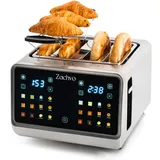 ZACHVO Toaster 4 Scheiben mit Touchscreen & Countdown – Edelstahl Langschlitztoaster mit 2 unabhängigen Temperaturzonen, 3,7 cm breiten Schlitzen, Brötchenaufsatz & Sandwichhalter, 6 Programme