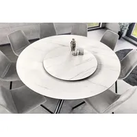 riess-ambiente Esstisch SPIN 150cm weiß / schwarz (Einzelartikel, 1-St), Keramik · Metall · rund · Marmor-Design · mit Drehplatte · Modern weiß