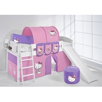 Lilokids Hochbett Spielbett IDA Hello Kitty Teilbares Hochbett mit Rutsche und Vorhang umbaubar in Einzelbett, Hochbett und L-Etagenbett