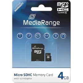 MediaRange MR956 microSDHC Class 10 + SD-Adapter 4 GB