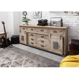 Massivmoebel24 Sideboard Mango 200x45x90 whitewash lackiert Railway #322