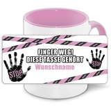 Tasse personalisiert mit Namen und Motiv Finger weg, diese Tasse gehört ... | Büro-Tasse mit Wunschnamen | Bunter Kaffee-Becher rosa