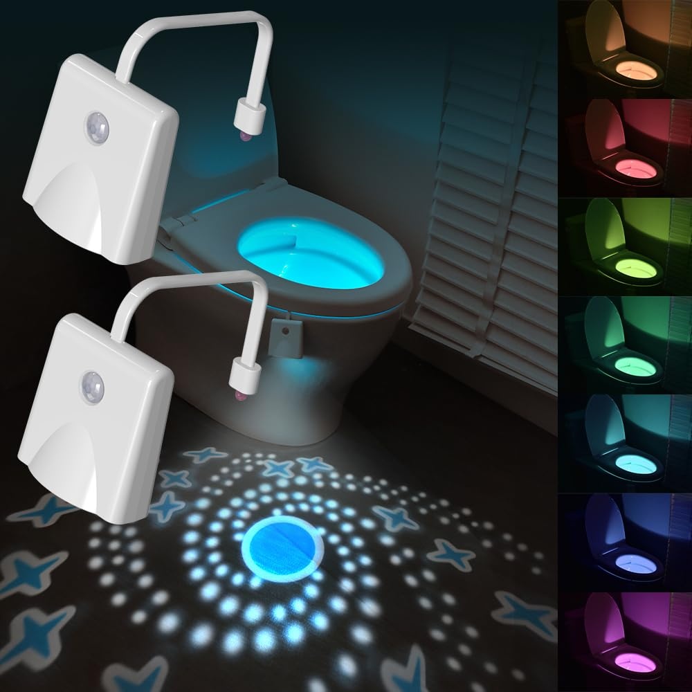 KZOBYD 2 Stück Toilette Licht mit Projektor, Motion Sensor WC-Nachtlicht, Farbwechselnde Toilettenbeleuchtung, Wiederaufladbares Wasserdicht LED-Licht für Badezimmer Waschraum (2)