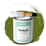 Pack Kreidefarbe für möbel 750ml + Malerpinsel speziell für Chalk Paint - Möbellack Natürlicher Kreideeffekt - Farbe für Holz (OLIVENGRÜN)