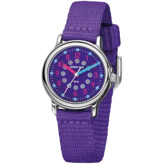 JACQUES FAREL Kinder-Armbanduhr Lernuhr Mädchen Analog Quarz mit Textilband extra weich Violett Lila KCF 089