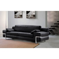 Salottini 3-Sitzer Designer 3er Sofa Bormio XL 3-Sitzer Leder Couch Garnitur, Edelstahl schwarz