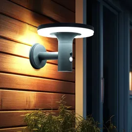 Expo Börse - Wandlampe mit Bewegungsmelder LED Solarleuchte Haustürlampe Fassadenleuchte anthrazit Gartenlampe, 250lm, kaltweiß, BxH 24x21 cm