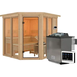 Karibu Airi Superior mit Eckeinstieg 68 mm inkl. Dachkranz 9 kW Bio-Kombiofen