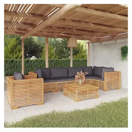 vidaXL Gartenlounge-Set 7-tlg. Garten-Lounge-Set mit Kissen Massivholz Teak, (7-tlg) braun|grau