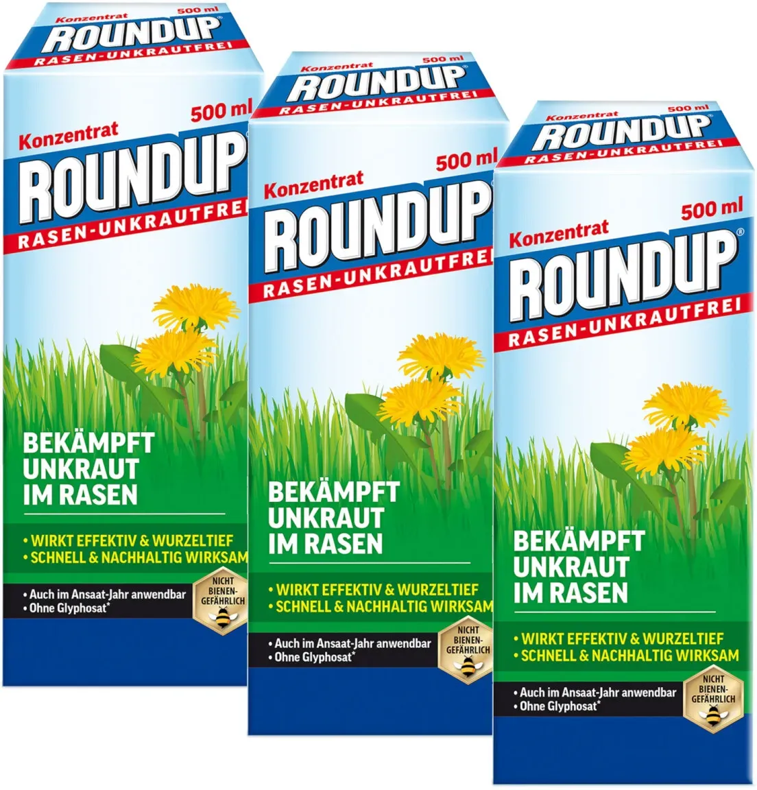 Roundup Rasen-Unkrautfrei Konzentrat - 3x 500 ml