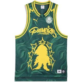 Trainingsshirt PUMA "PUMA HOOPS x SE PALMEIRAS Basketballtrikot Herren", Herren, Gr. L, malachite jade grün aop, Obermaterial: 100% Polyester; Futter: 100% Polyester, mehrfarbig, regular fit, Rundhals, Shirts