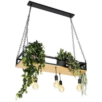 QAZQA Industrielle Hängelampe schwarz mit Holz 5-Licht - Regal