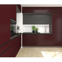 Einbauküche VELDEN Küchenblock 240x243cm Teilauszug grifflos lava - rubinrot-graphit super matt