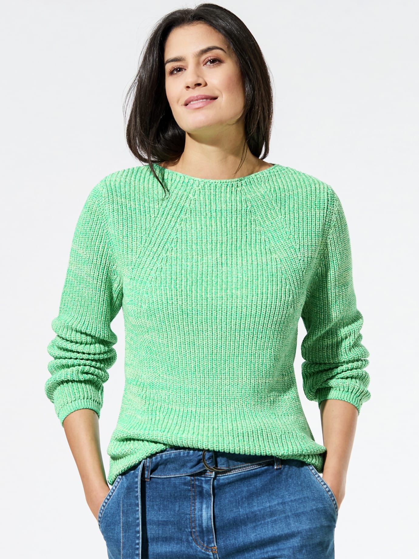 Walbusch Damen Baumwoll Pullover Farbenspiel mehrfarbig Pfefferminz 44