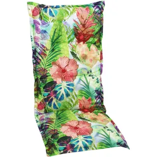 Sesselauflage, Blau, Grün, Lila, Mehrfarbig, Rot, Textil, Blume, Füllung: Schaumstoff, Vlies, 50x7x120 cm, für den Außenbereich geeignet, mittels Bändern zu befestigen, Gurtband befestigen, Outdoor-Kissen, Gartenstuhlauflagen, Hochlehner-Auflagen