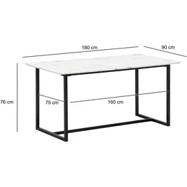 Wohnling Esstisch Weiß Holzwerkstoff, rechteckig, U-Form, 90x76x180 cm