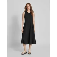 Leinenkleid mit Rundhalsausschnitt, Black, 34