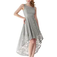 MuaDress 6006 Elegante Abendkleider Cocktailkleider Damenkleider Brautjungfernkleider aus Spitzen Knielange Rockabilly Ballkleid Rund Ausschnitt Grau S - S