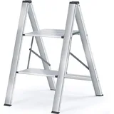 LuxusKollektion Klapptritt Trittleiter Klapptrittleiter Aluminium Handlauf 2 Stufen Silber silberfarben