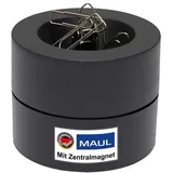 Maul Klammernspender MAULpro | Ø7,3x6cm | Schreibtisch Organizer für Büroklammern | Schreibtisch Zubehör mit Magnet für Büro | Inklusive 15 Klammern | Stilvoller Büroklammernspender | Schwarz